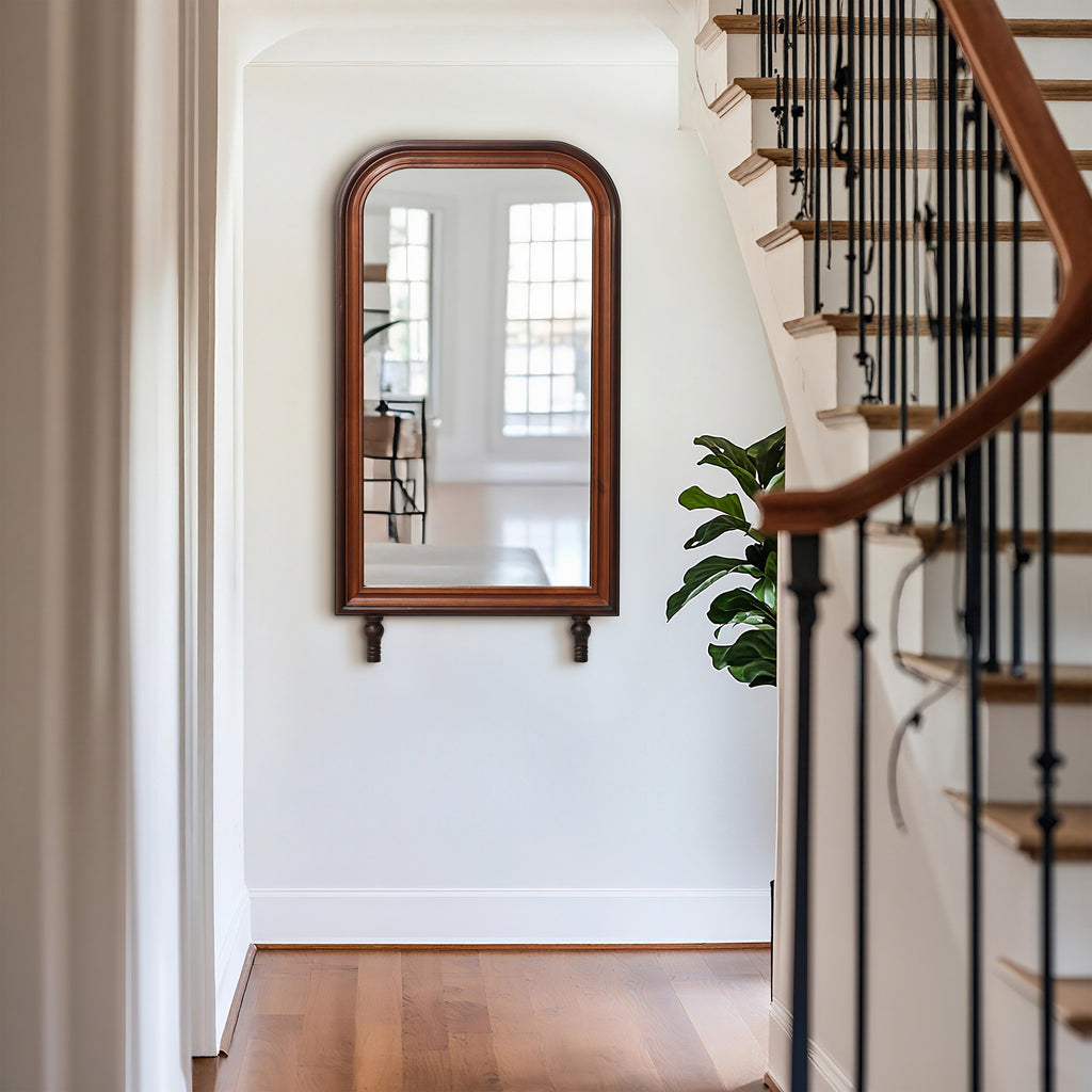 Vintage-Arkaden-Holzspiegel mit Haken – Praktischer Badspiegel für Badezimmer & Flure