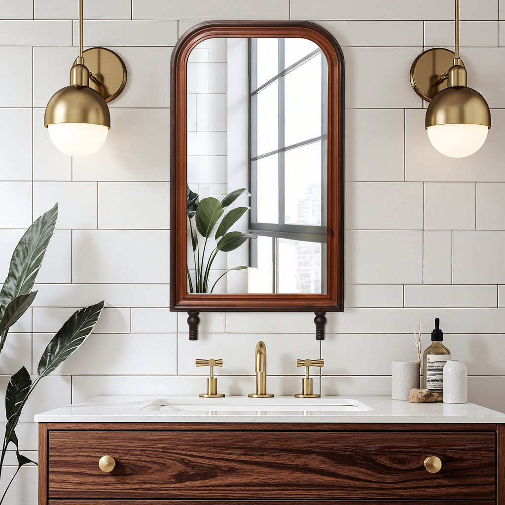 Vintage-Arkaden-Holzspiegel mit Haken – Praktischer Badspiegel für Badezimmer & Flure