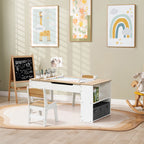 Kindertisch-Set mit 2 Stühlen, Papierrolle und Stauraum, Weiß/Natur