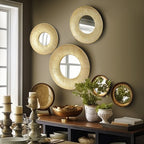 3-teiliges Goldenes Harz-Wandspiegel-Set – Runde Deko-Spiegel mit strukturiertem Rahmen
