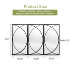 3-teiliges Wandspiegel-Set mit schwarzem Metallrahmen und geometrischem Design