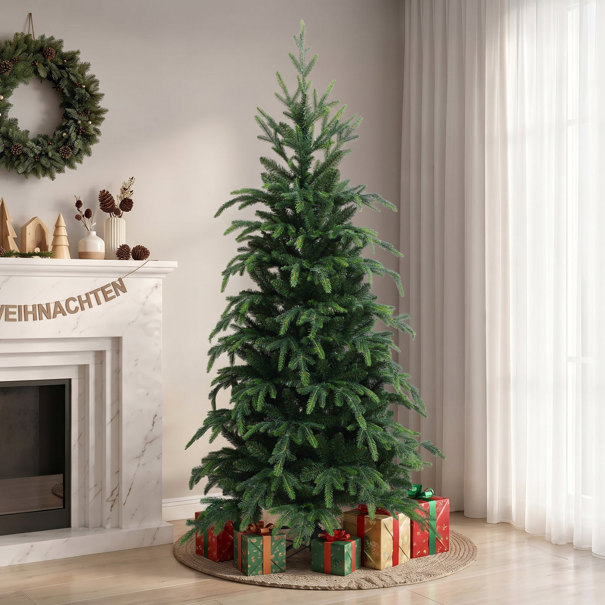 Schlanker Künstlicher Weihnachtsbaum 180 cm mit Metallständer