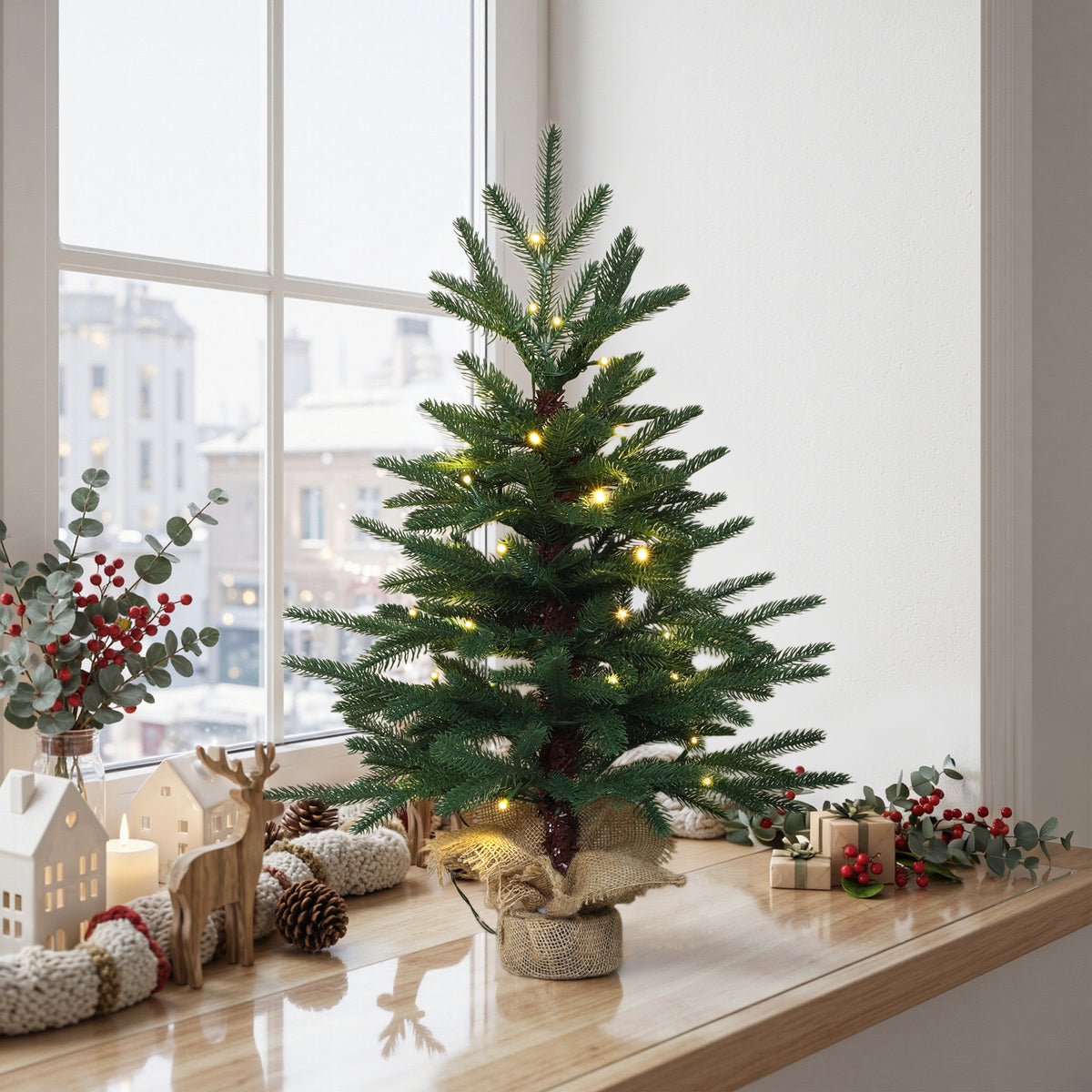 68 cm Künstlicher Weihnachtsbaum mit Beleuchtung, LED Kleiner Christbaum