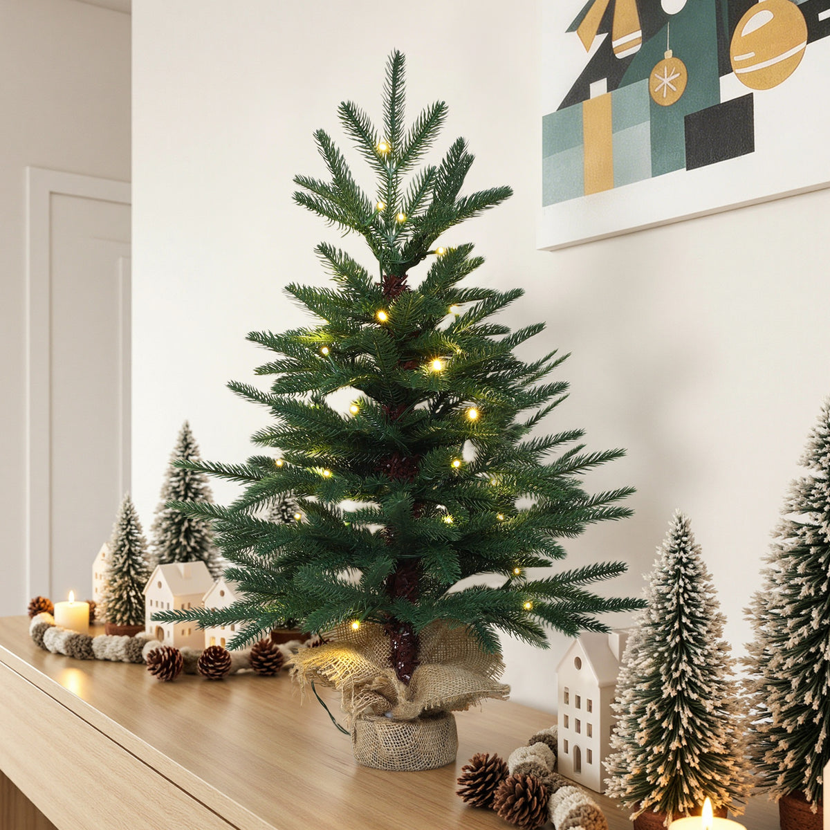 68 cm Künstlicher Weihnachtsbaum mit Beleuchtung, LED Kleiner Christbaum