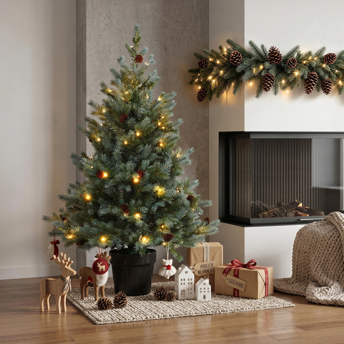 Künstlicher Weihnachtsbaum 90 cm mit Beleuchtung, 9 Lichtmodi