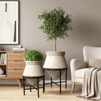 Hometopia 2er Blumentopf Set Frostsicher Formstabil Ø31 & 25 cm ohne Ablaufloch (Beige)