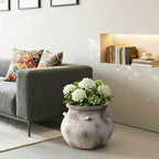 Hometopia Blumentopf Vintage mit Ablaufloch Frostsicher Formstabil  für Außen & Innen, Massiver Pflanzkübel mit Drainage-Loch ideal für Wohnzimmer, Küche und Balkon (Altweiß, Ø38xH30cm )