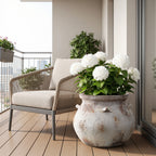 Hometopia Blumentopf Vintage mit Ablaufloch Frostsicher Formstabil  für Außen & Innen, Massiver Pflanzkübel mit Drainage-Loch ideal für Wohnzimmer, Küche und Balkon (Altweiß, Ø38xH30cm )