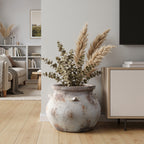 Hometopia Blumentopf Vintage mit Ablaufloch Frostsicher Formstabil  für Außen & Innen, Massiver Pflanzkübel mit Drainage-Loch ideal für Wohnzimmer, Küche und Balkon (Altweiß, Ø38xH30cm )