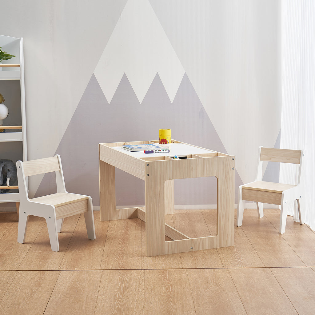 Kinder-Maltisch mit 2 Stühlen, doppelseitiger Tafel und Stauraum