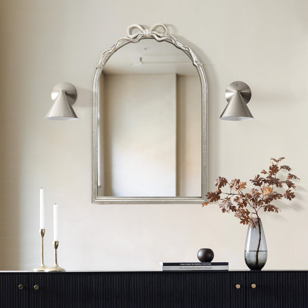 Wandspiegel mit Schleifen-Detail – Rechteckig, Silberoptik