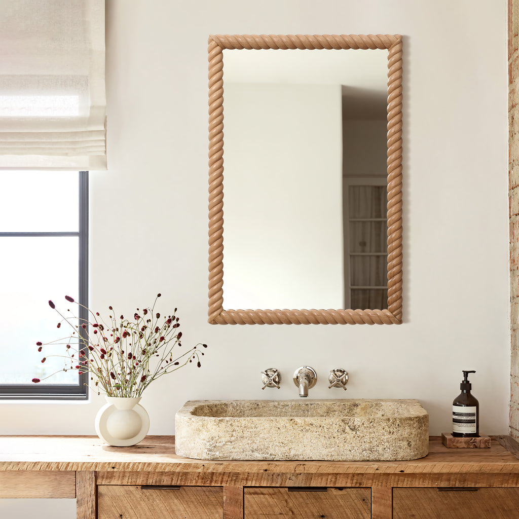 Rechteckiger Wandspiegel mit Buchenholzrahmen 90 cm hoch als Akzent- und Schminktischspiegel