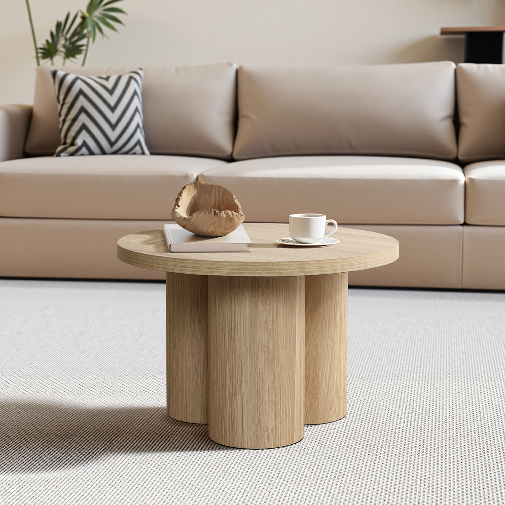 Moderner runder Couchtisch aus Holz – Naturholz Kaffeetisch für Wohnzimmer