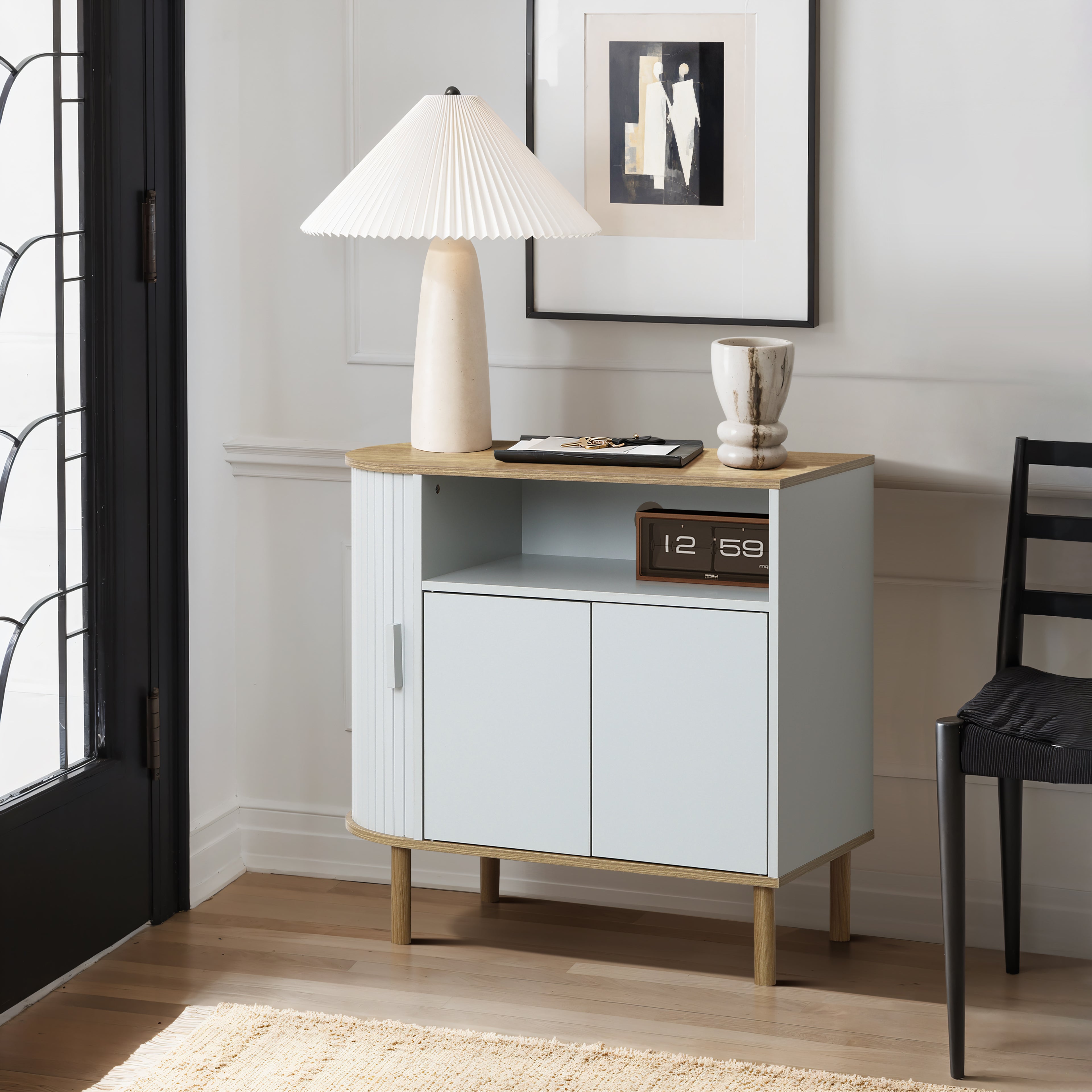 Skandinavisches Sideboard in Grau-Weiß – modernes Holz-Design mit 2 Türen, ideal fürs Wohnzimmer