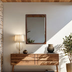 Rechteckiger Wandspiegel mit Gummibaumholzrahmen 89 cm hoch als Schminktischspiegel