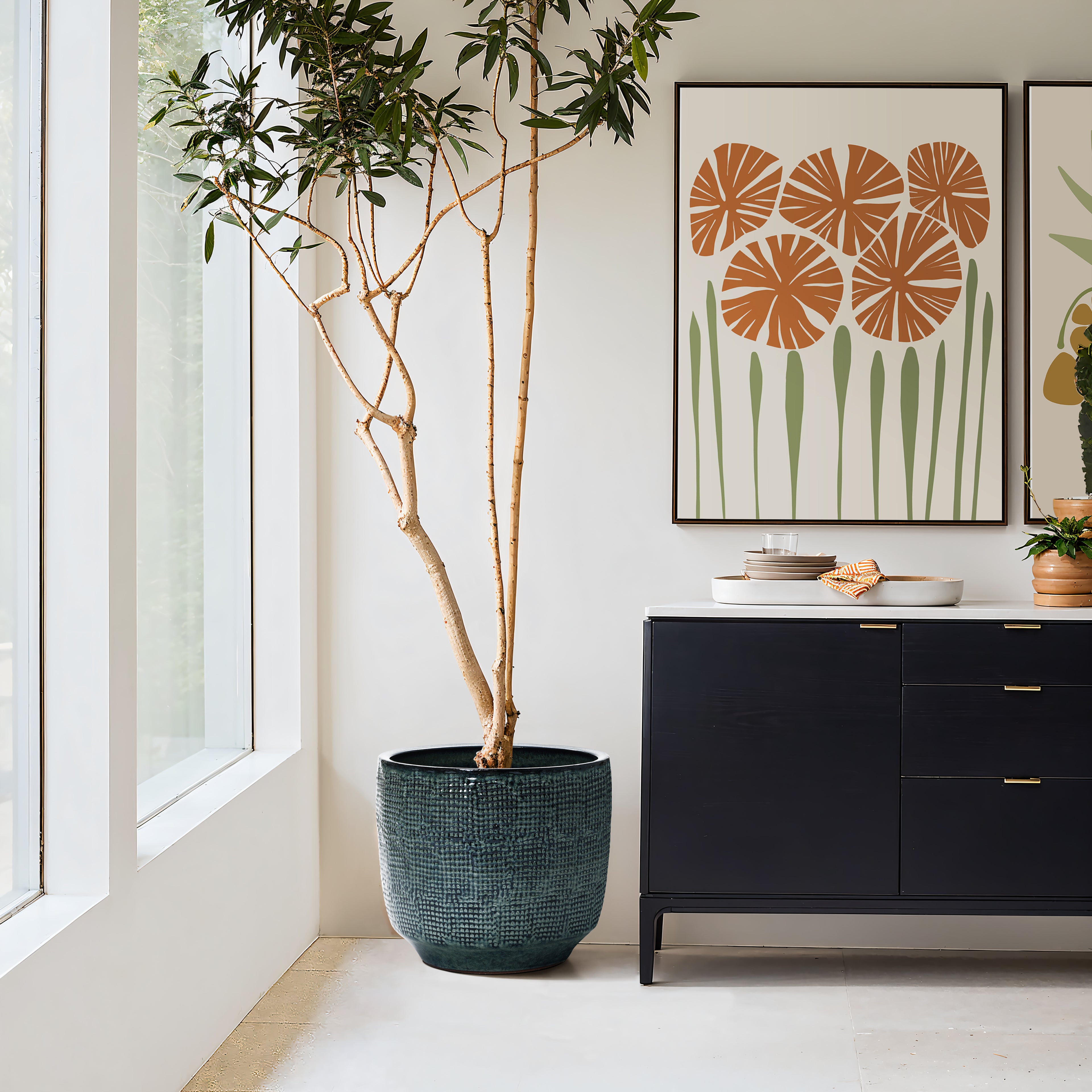 Marina runder Keramik Pflanzentopf, grau glasiert