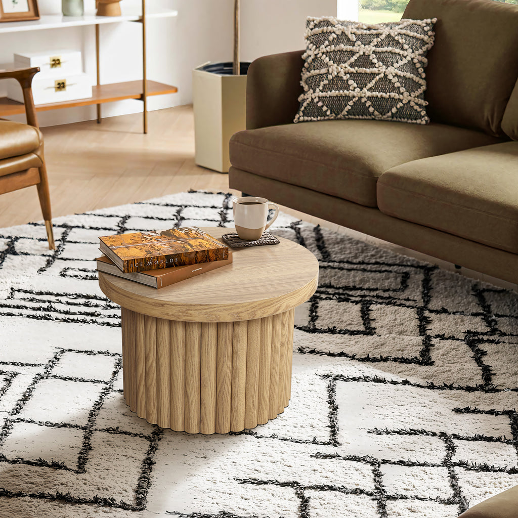 Moderner runder Couchtisch mit Holzoptik