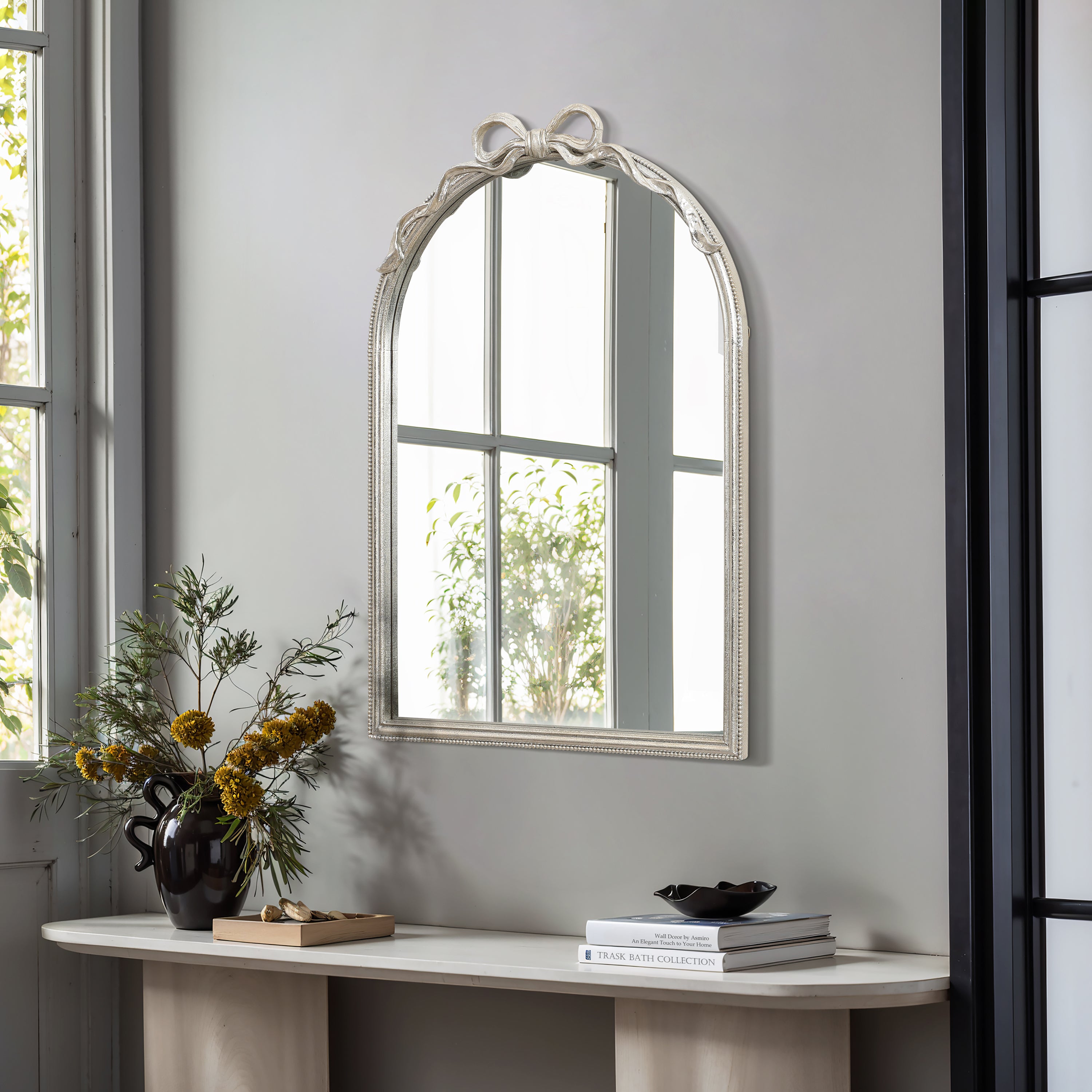 Wandspiegel mit Schleifen-Detail – Rechteckig, Silberoptik