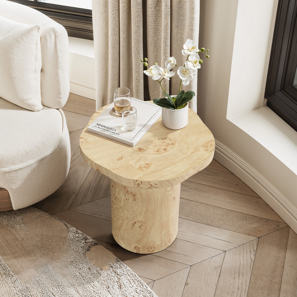 Beistelltisch in Maserholz-Optik mit zylindrischem Fuß