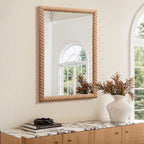 Rechteckiger Wandspiegel mit Buchenholzrahmen 90 cm hoch als Akzent- und Schminktischspiegel