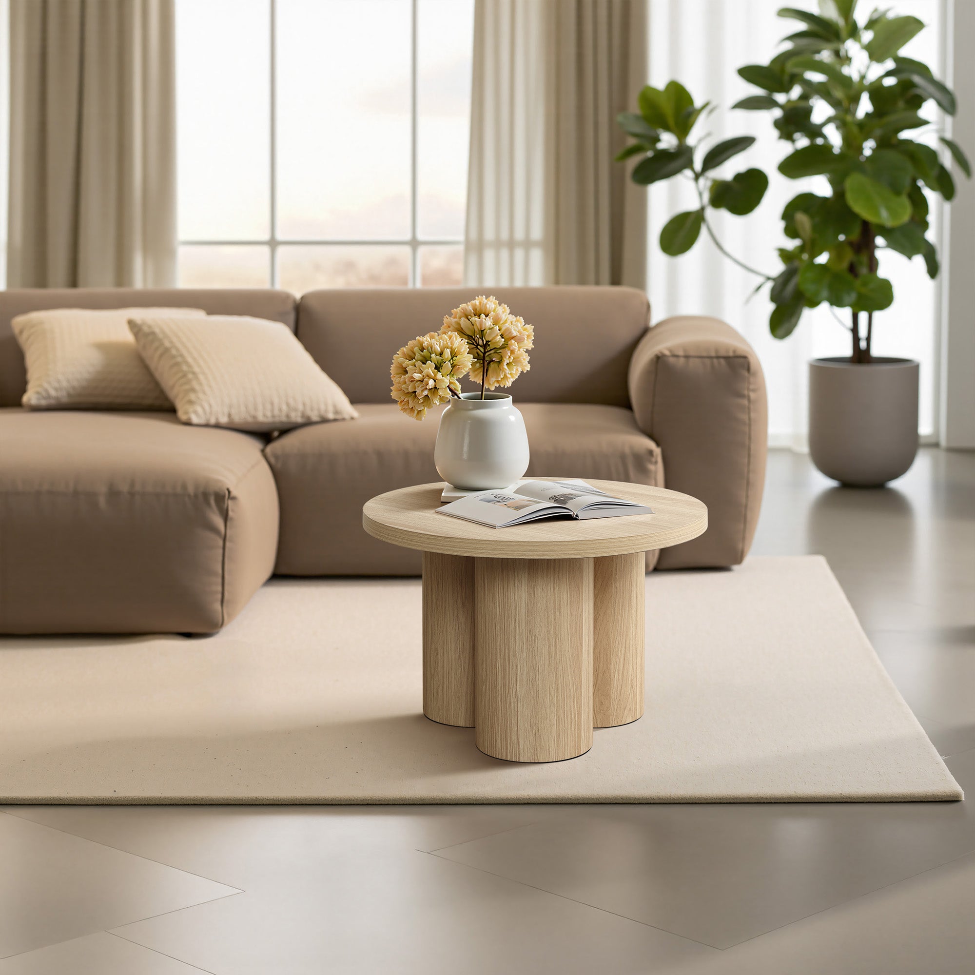 Moderner runder Couchtisch aus Holz – Naturholz Kaffeetisch für Wohnzimmer