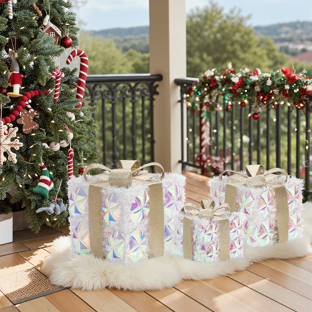 3er-Set Weihnachtsgeschenk-Deko mit goldenen Schleifen