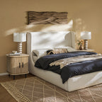 Nachttisch aus Holz im Mid-Century Stil – Beistelltisch mit Rolltür für Schlafzimmer und Wohnzimmer