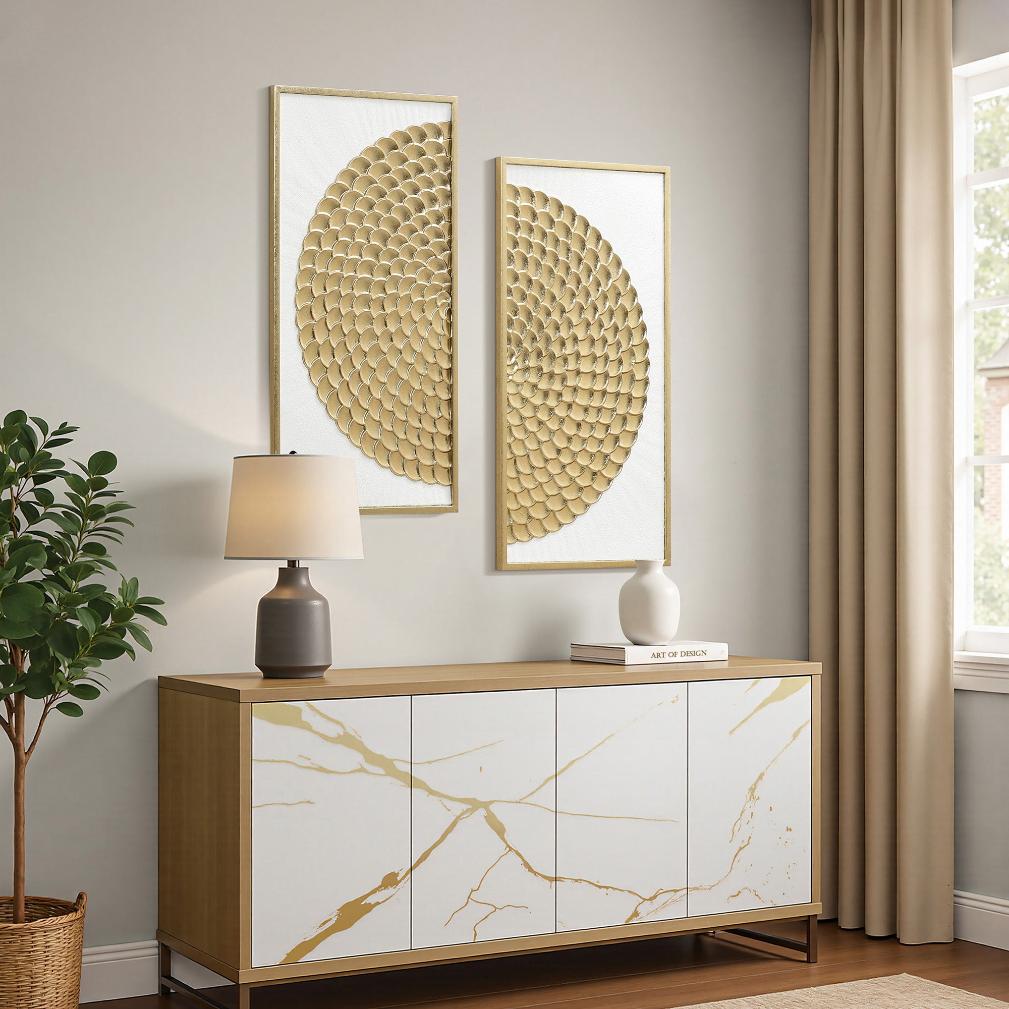 Goldene Wandkunst im 2er-Set – Elegante Metall Deko