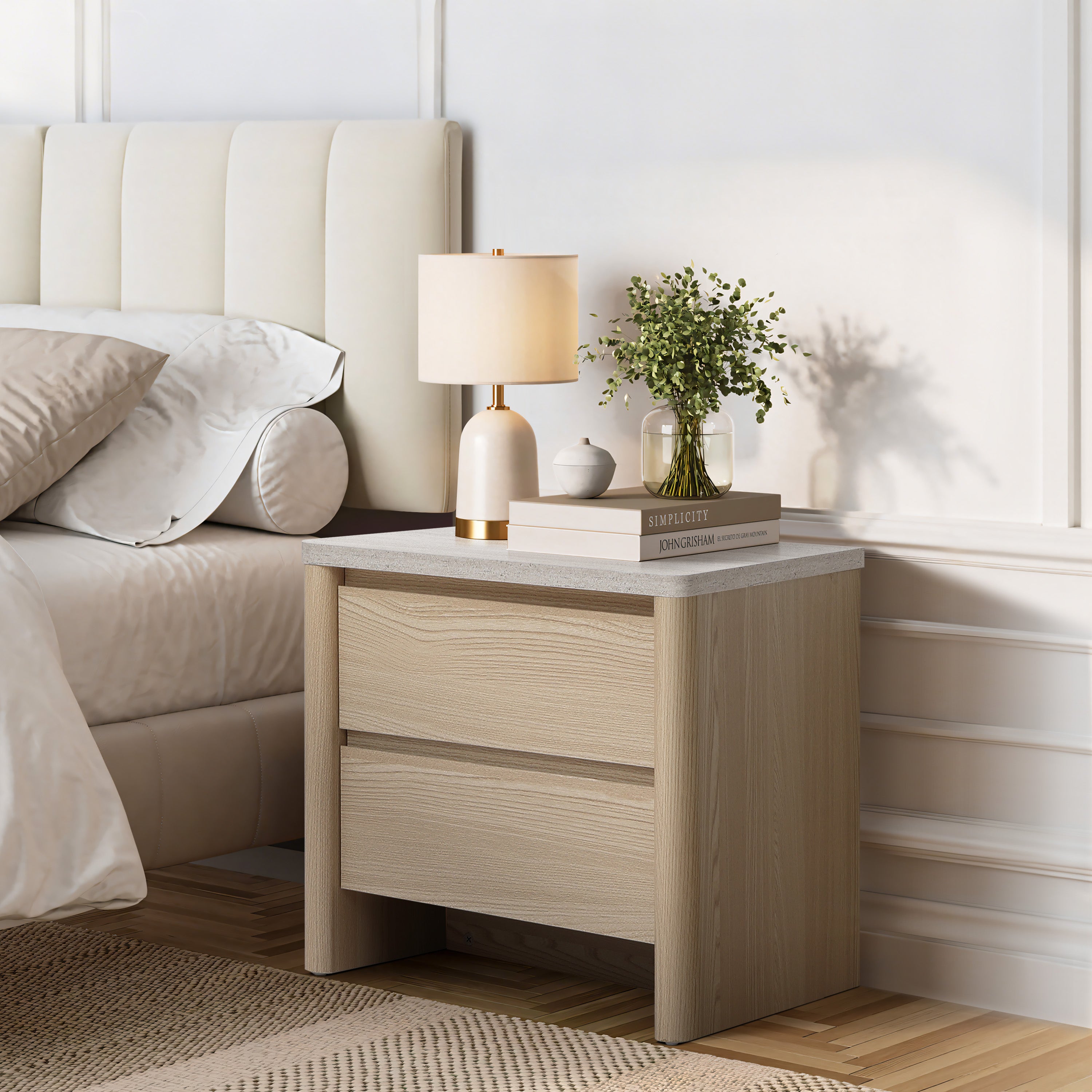 Moderner Nachttisch in Holzoptik mit zwei Schubladen