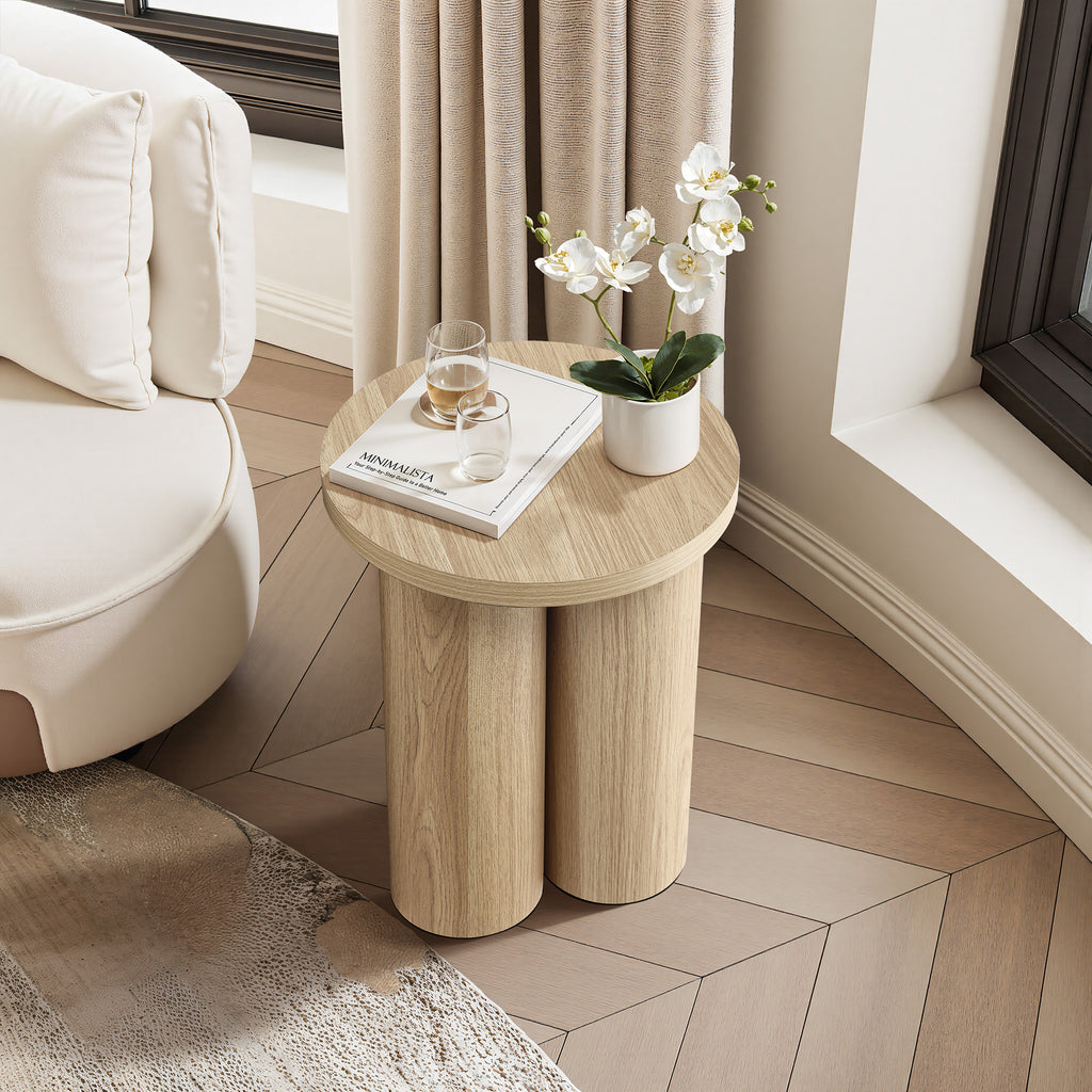 Moderner Beistelltisch aus Holz – runder Couchtisch, kleiner Sofatisch/Dekotisch