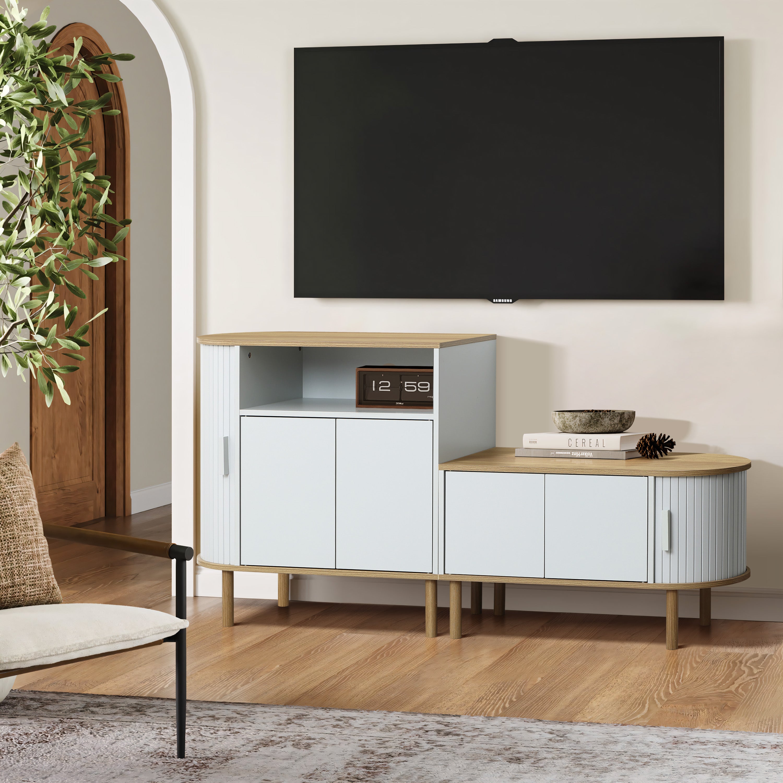 Skandinavisches Retro-Sideboard „Nordic Curve“ mit Rolltür – 80 cm