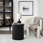 Moderner runder Beistelltisch in Schwarz mit Holzoptik