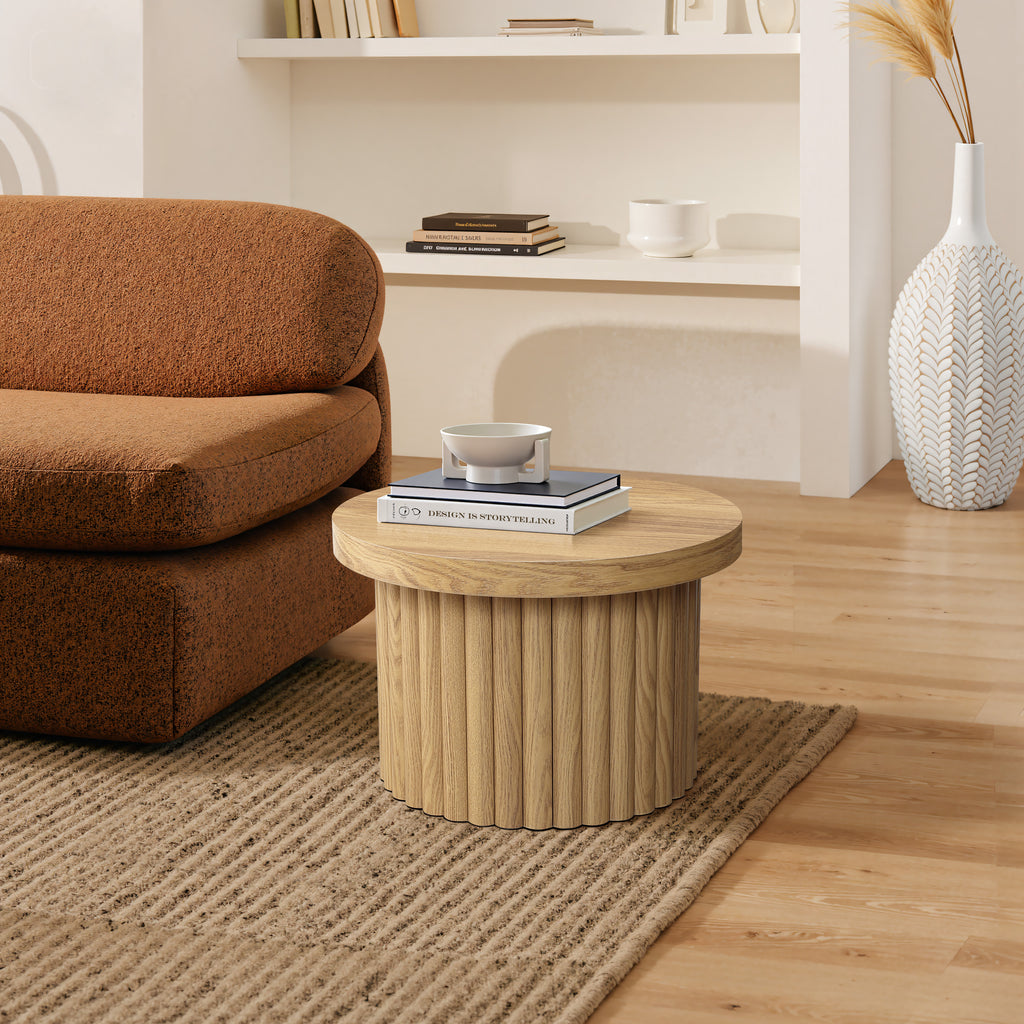 Moderner runder Couchtisch mit Holzoptik