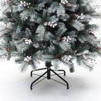 180 cm künstlicher Weihnachtsbaum mit Frost-Effekt – dekoriert mit Schneezapfen & roten Beeren