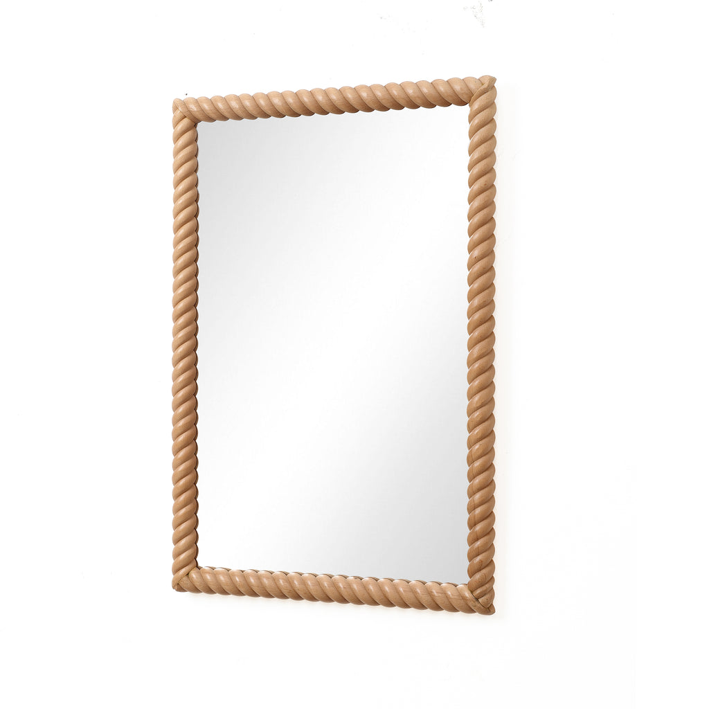 Rechteckiger Wandspiegel mit Buchenholzrahmen 90 cm hoch als Akzent- und Schminktischspiegel