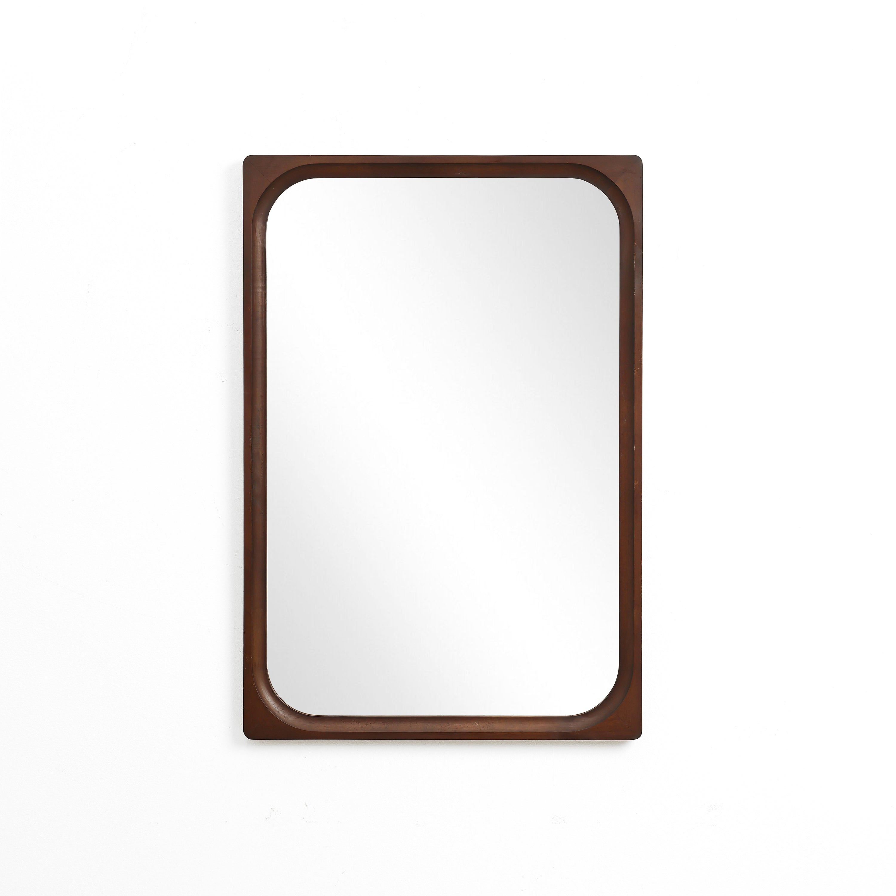 Rechteckiger Wandspiegel mit Gummibaumholzrahmen 89 cm hoch als Schminktischspiegel