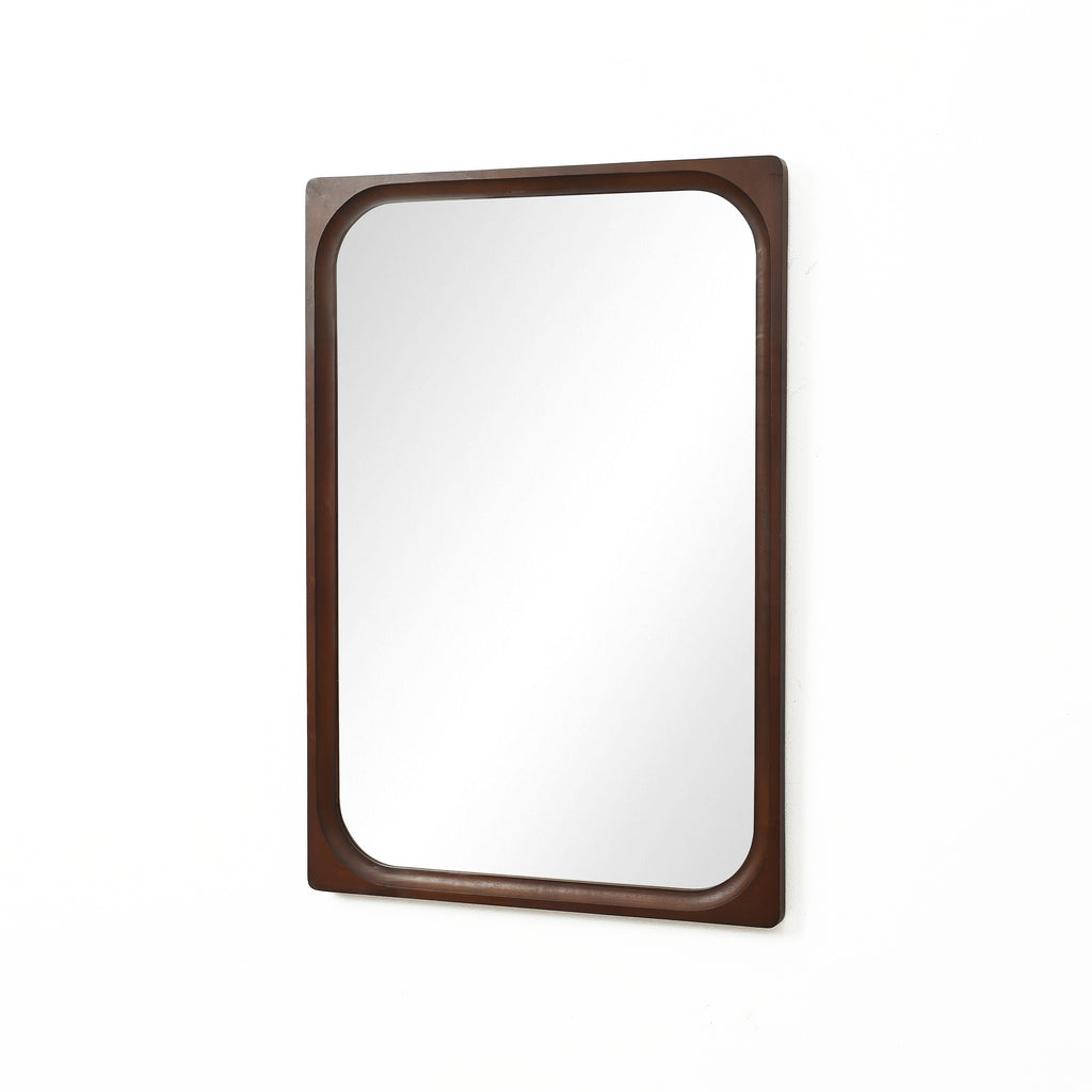 Rechteckiger Wandspiegel mit Gummibaumholzrahmen 89 cm hoch als Schminktischspiegel