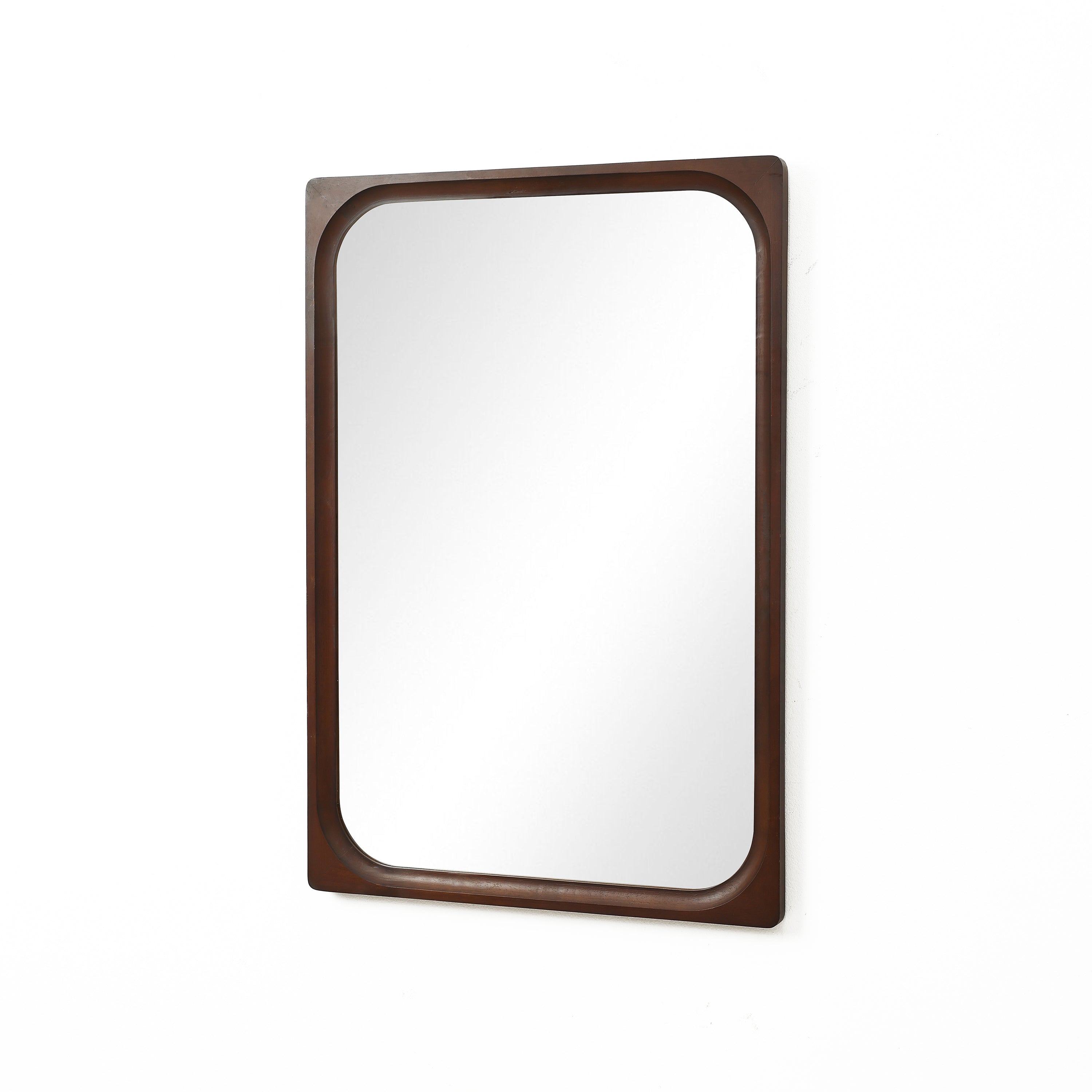 Rechteckiger Wandspiegel mit Gummibaumholzrahmen 89 cm hoch als Schminktischspiegel