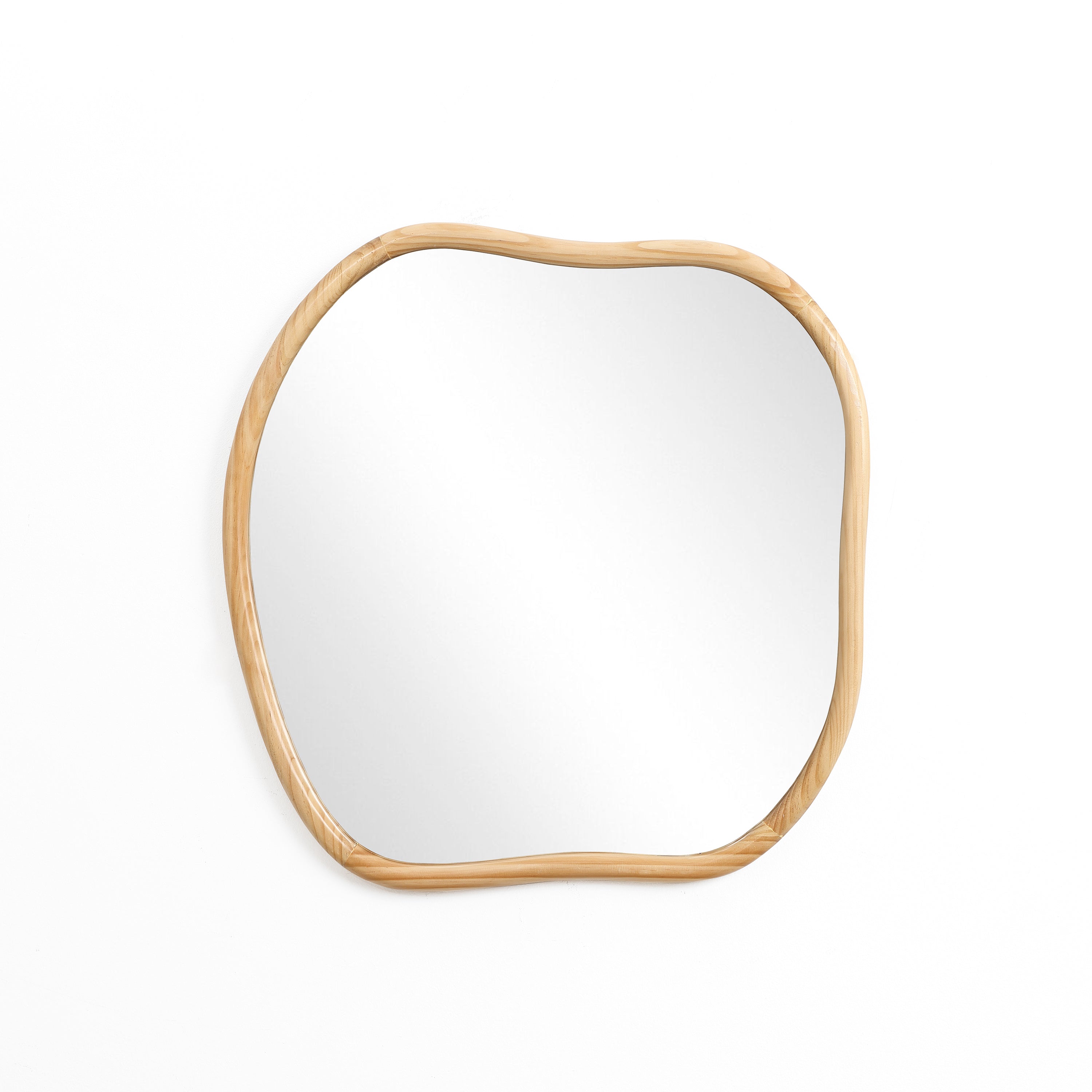 Irregulärer Wandspiegel aus Naturkiefer – Organische Form mit Holzrahmen