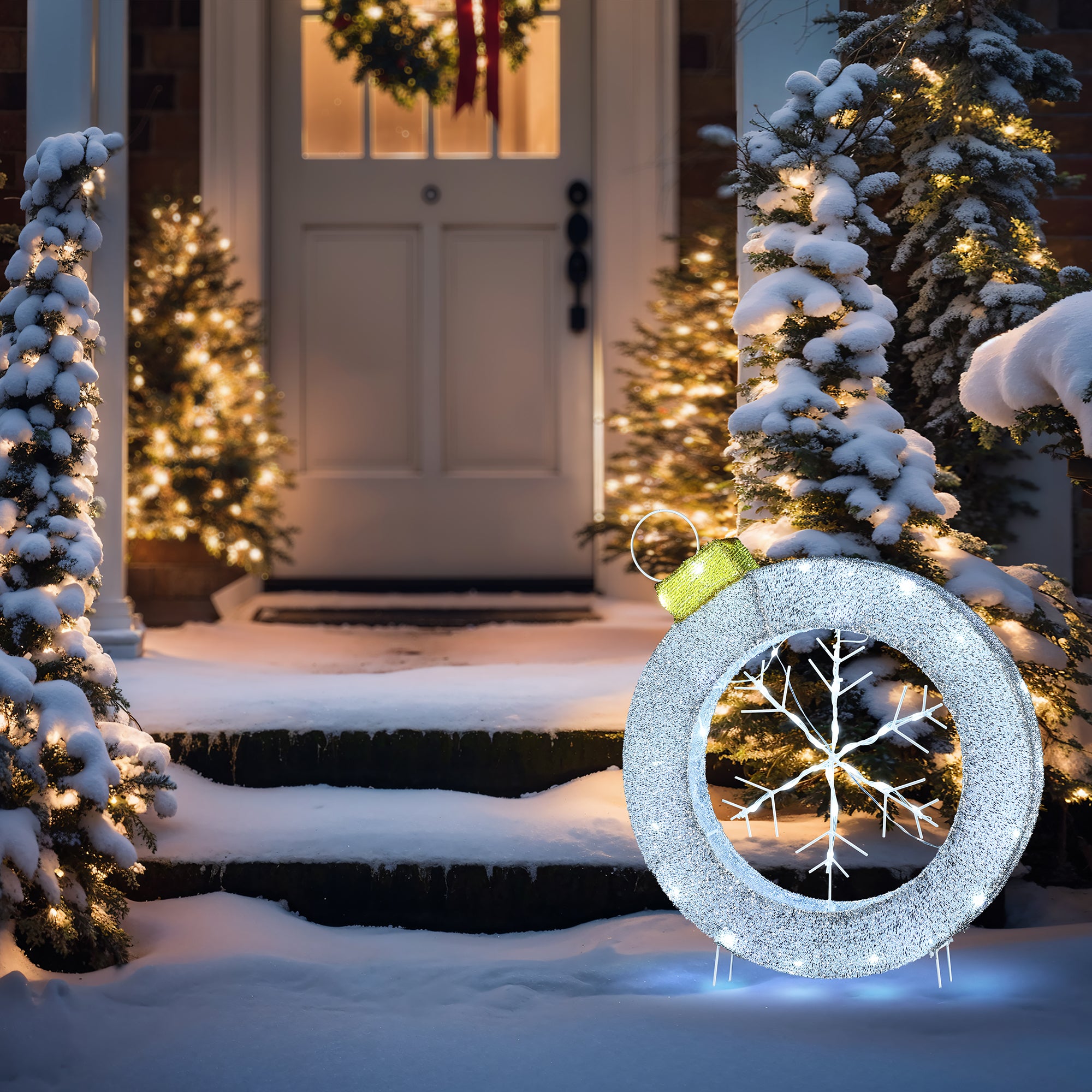 Weiße LED-Schneeflocke im Ring-Design – Leuchtende Weihnachtsdeko für Innen und Außen