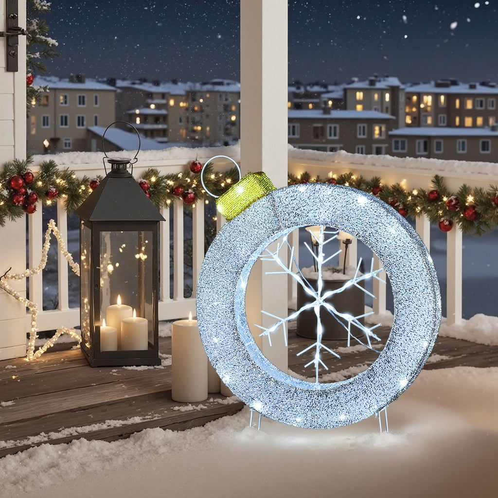Weiße LED-Schneeflocke im Ring-Design – Leuchtende Weihnachtsdeko für Innen und Außen