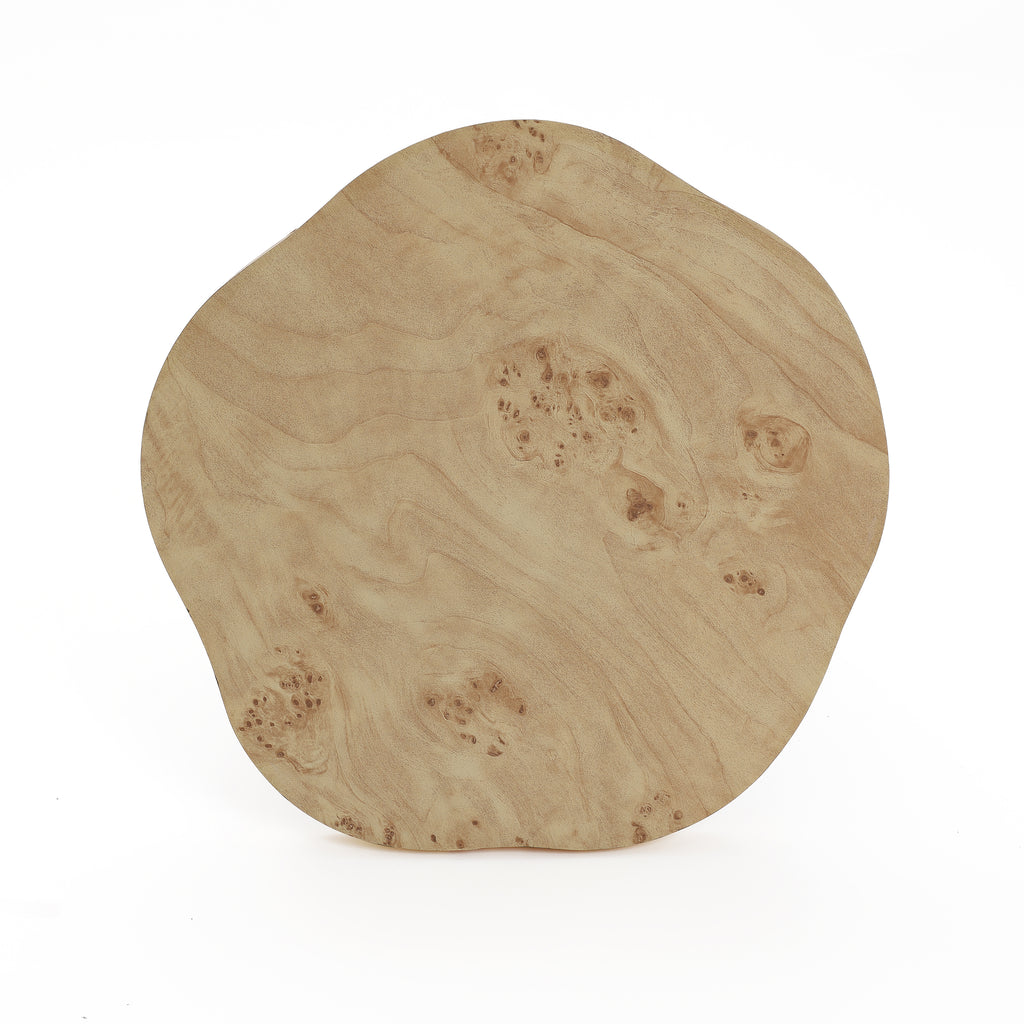 Beistelltisch in Maserholz-Optik mit zylindrischem Fuß