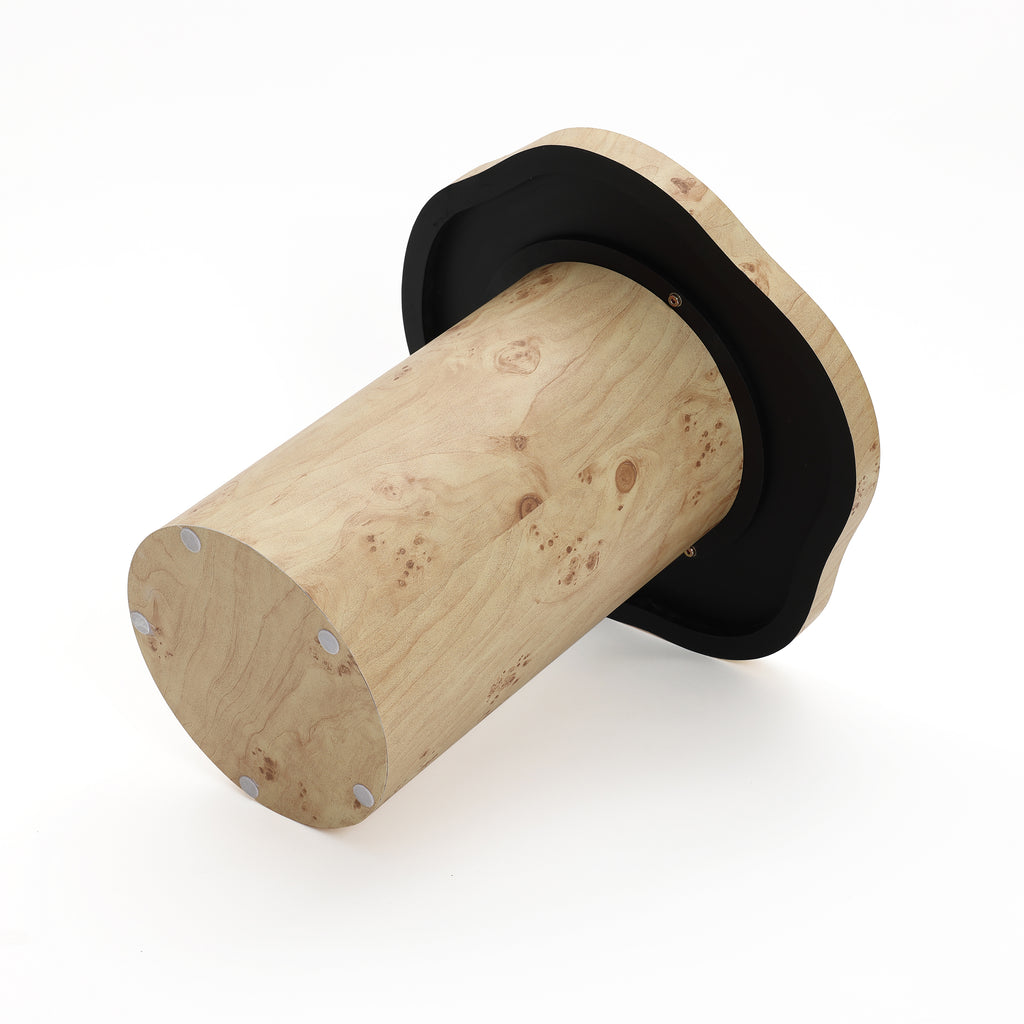 Beistelltisch in Maserholz-Optik mit zylindrischem Fuß