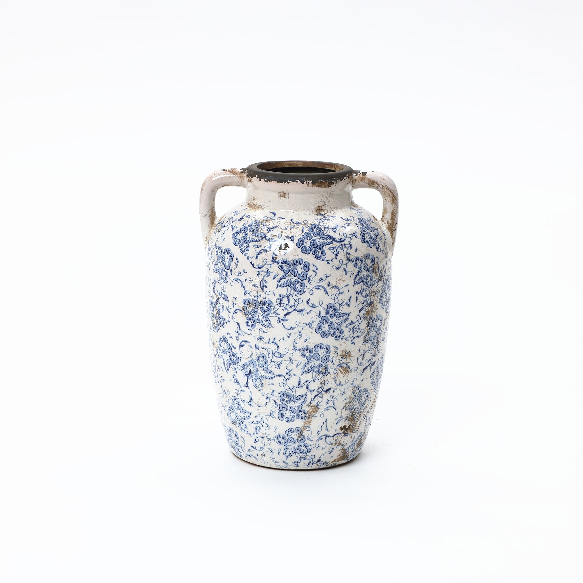 Handgefertigte Vintage Keramikvase – Blau-Weiß