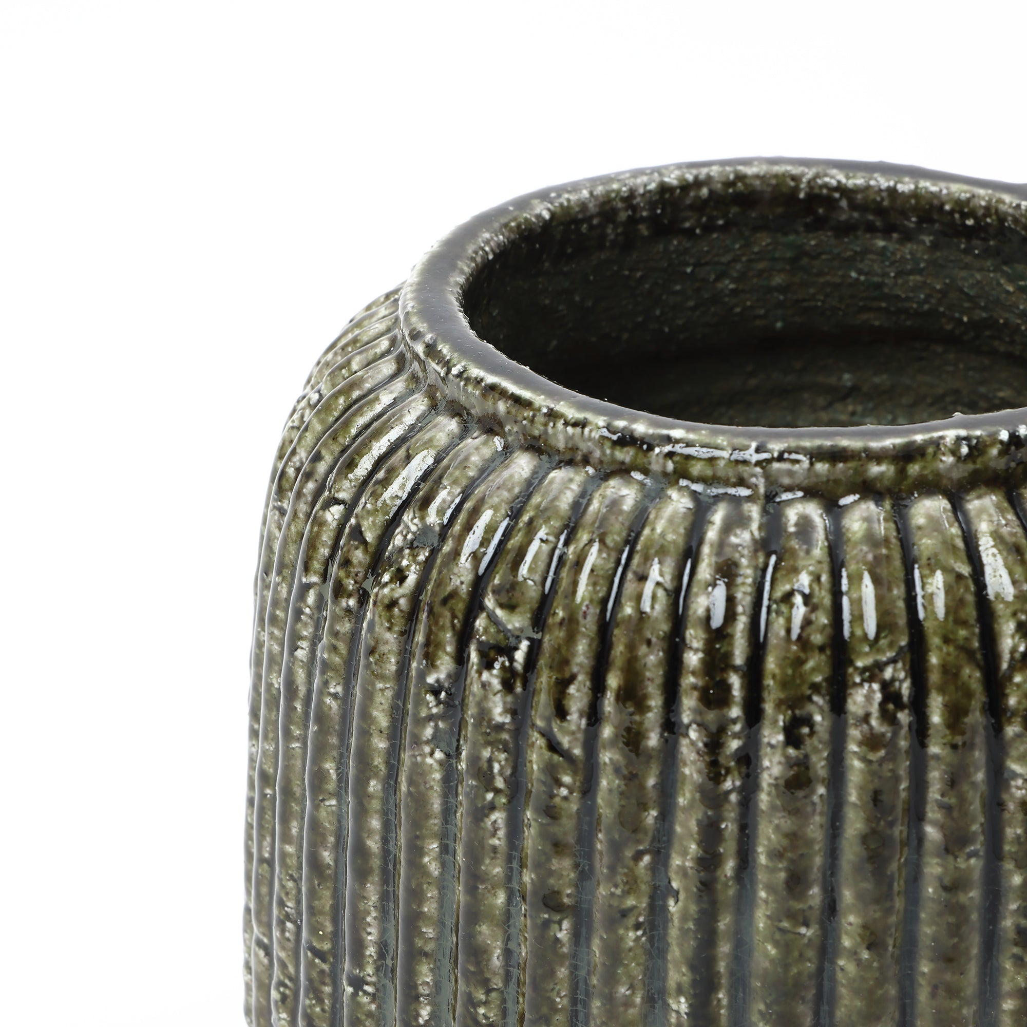 Keramikvase in Dunkelgrün im Boho-Vintage-Stil – 21,5 cm