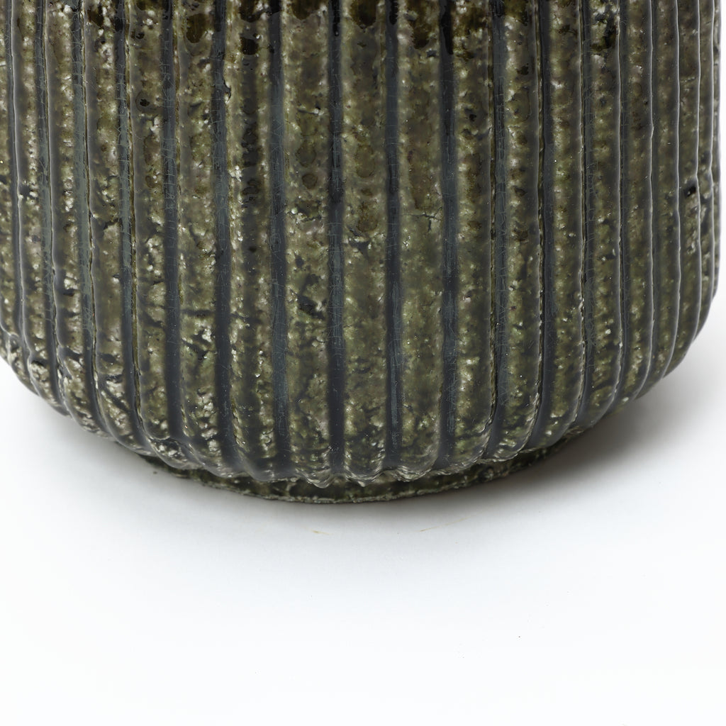 Keramikvase in Dunkelgrün im Boho-Vintage-Stil – 21,5 cm