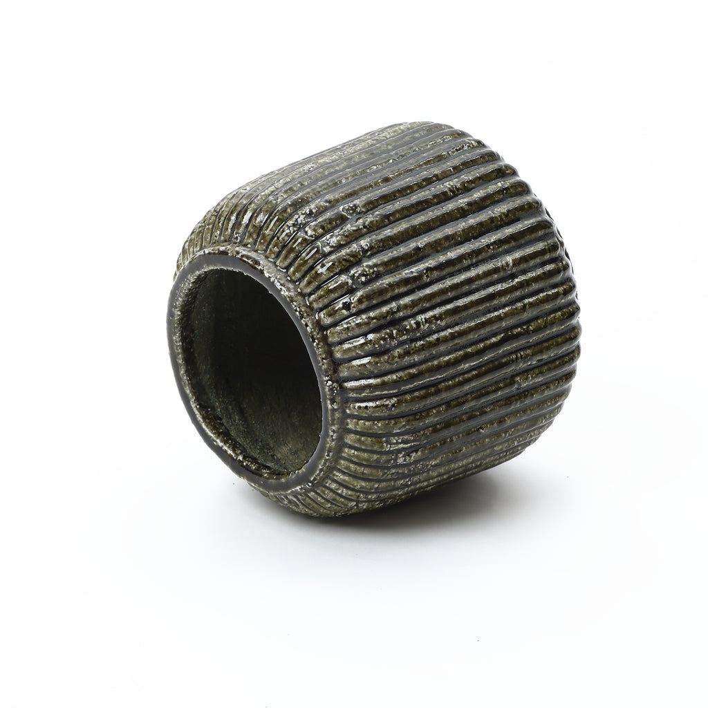 Keramikvase in Dunkelgrün im Boho-Vintage-Stil – 21,5 cm