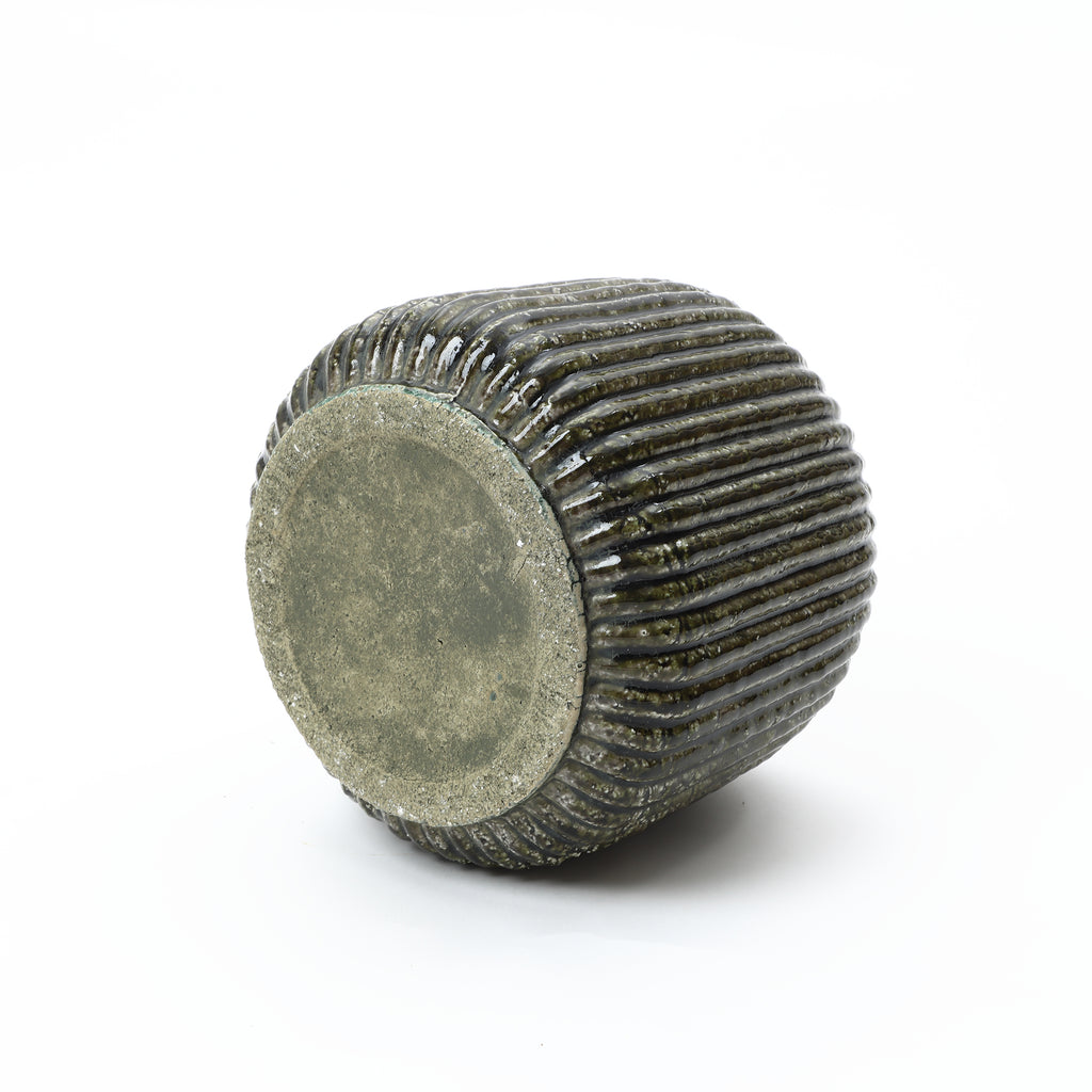 Keramikvase in Dunkelgrün im Boho-Vintage-Stil – 21,5 cm