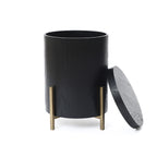 Runder Beistelltisch mit Stauraum, Schwarz Holzoptik und Gold Metallgestell