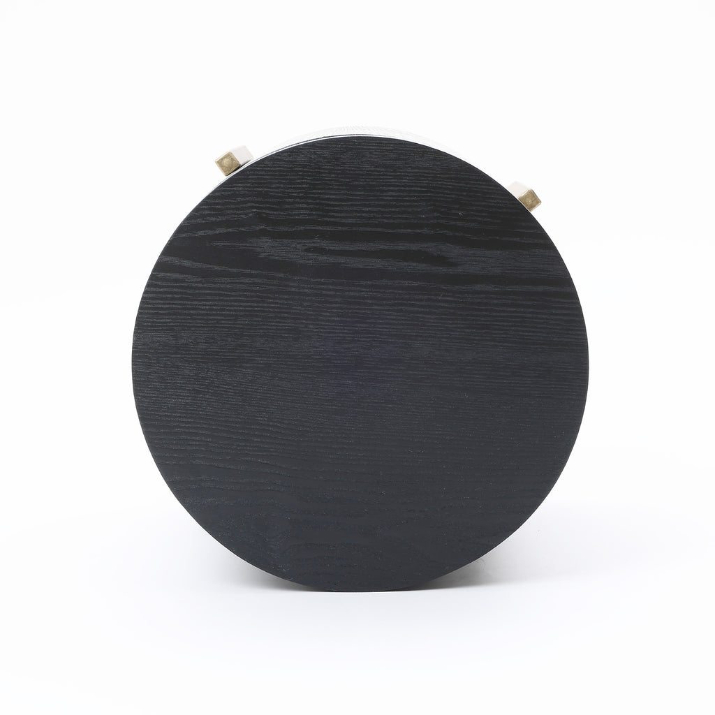 Runder Beistelltisch mit Stauraum, Schwarz Holzoptik und Gold Metallgestell